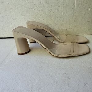 Zara Womens Square Toe Block Heels Size 39/8.5 Cream Wedding Bridesmaid Bridal